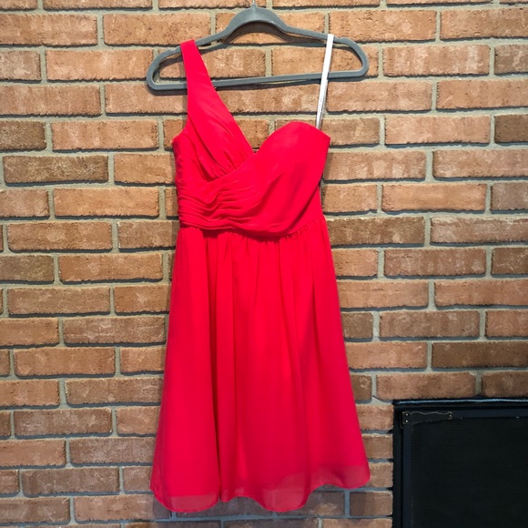 Alfred Angelo knee-length one-shoulder fuschia dress size 6 - Picture 2 of 14